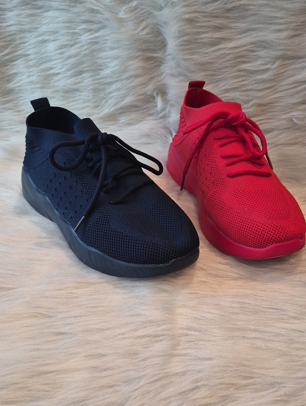 Womens  Lightweight Knit Lace-Up Sneakers - NAVY BLUEand RED Sz 9 BUNDLE 2 pairs